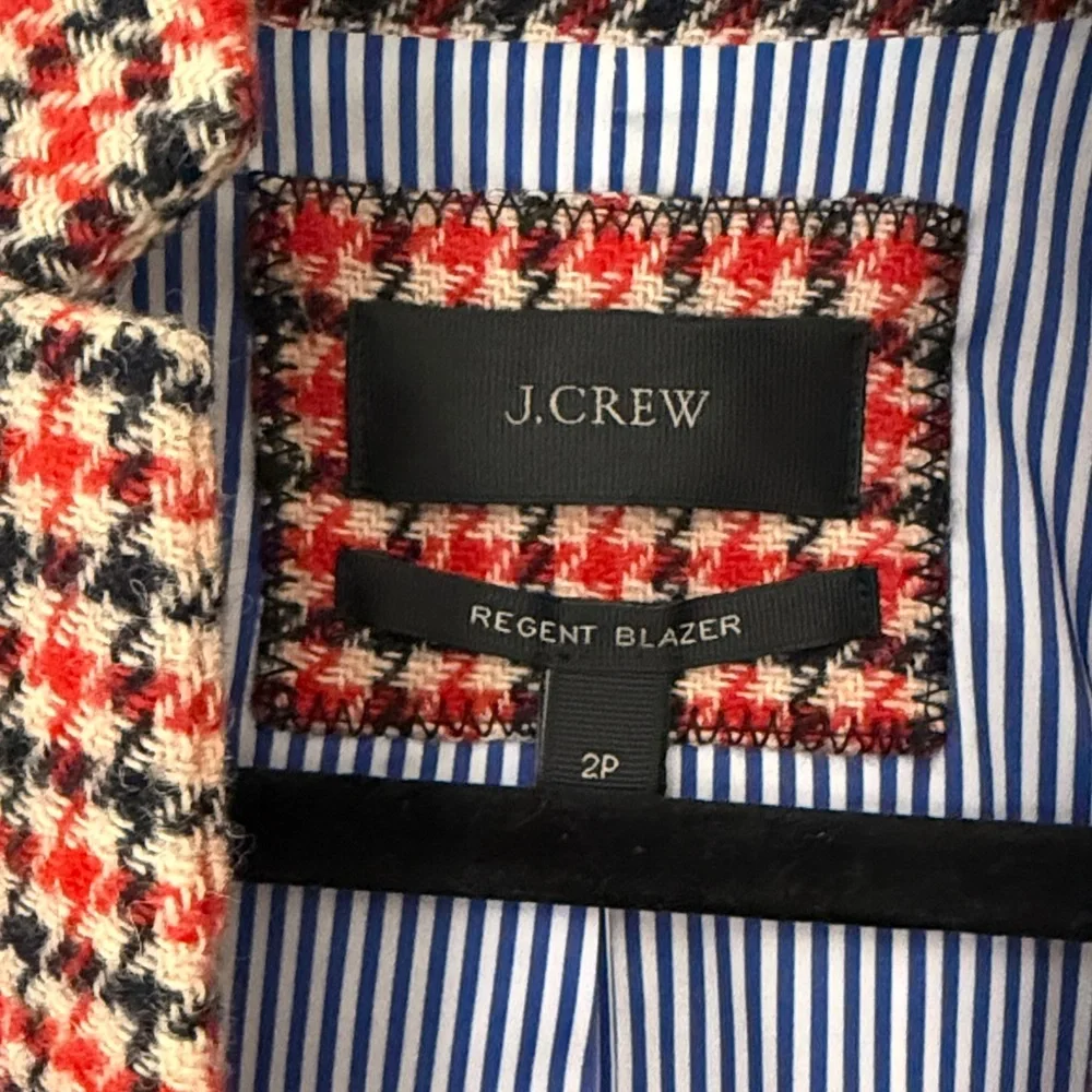 J. Crew Regent Blazer Red and Black Houndstooth Blazer - size 2P - Picture 6 of 8